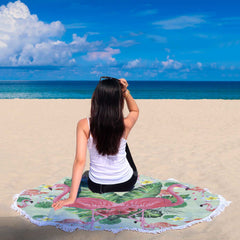 Couverture Plage Ronde Flamant Rose