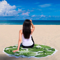Couverture Plage Ronde Plante Verte