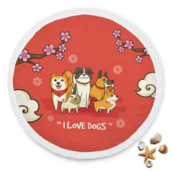 Chien Couverture De Plage Ronde I Love Dogs Beach Blanket Custom Made