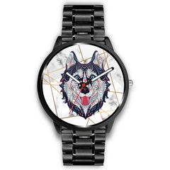 Mens 40Mm / Metal Link Animaux Chien Husky Les Montres Fantaisies Marbre Watch Custom Made