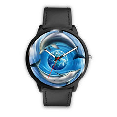 Mens 40Mm / Black Animals Animaux Dauphin Dauphons Dolphins Watch Custom Made