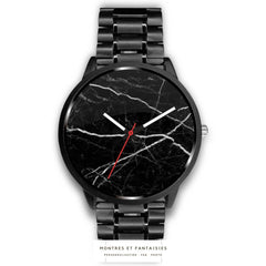 Mens 40Mm / Metal Link Les Montres Fantaisies Marble Marbre Minimalist Black Watches Minimalist Watches Watch Custom Made